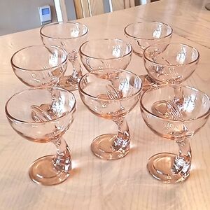 RARE BARMIOLI ROCCO Pink 1980's Vintage Dessert Stem Bowls. Made In Italy. Set-8